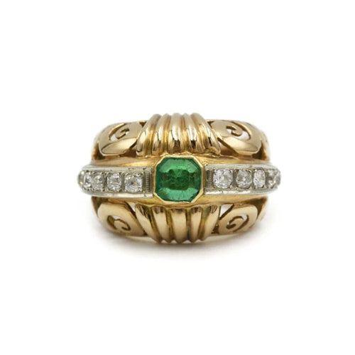 Bague 55 Bague en or jaune avec émeraude et diamants 58 Facettes 1032