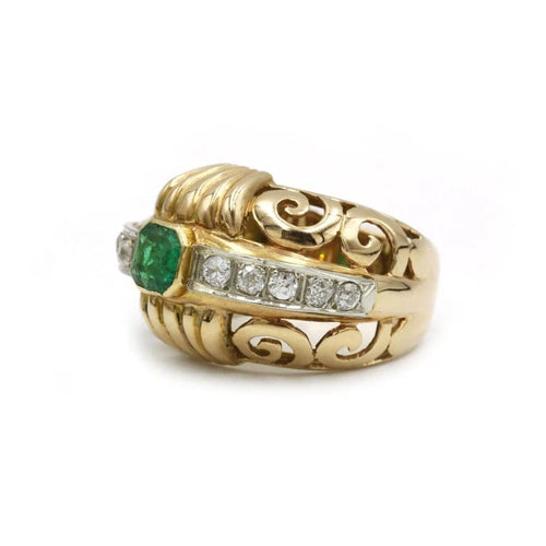 Bague 55 Bague en or jaune avec émeraude et diamants 58 Facettes 1032