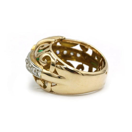 Bague 55 Bague en or jaune avec émeraude et diamants 58 Facettes 1032