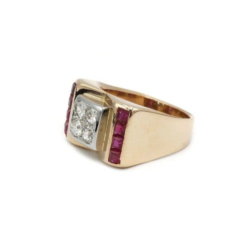 Bague 54 Bague Tank en or jaune 750‰ sertie de diamants et rubis 58 Facettes 1050