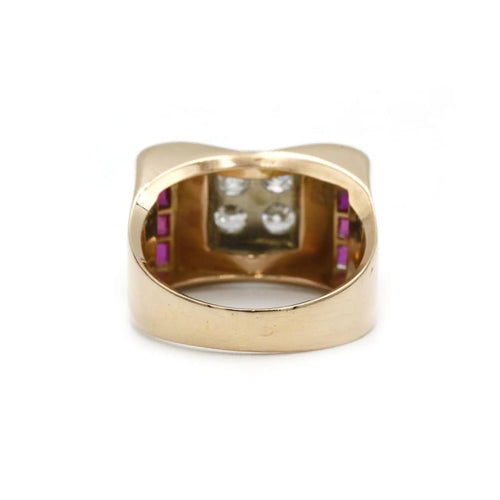 Bague 54 Bague Tank en or jaune 750‰ sertie de diamants et rubis 58 Facettes 1050