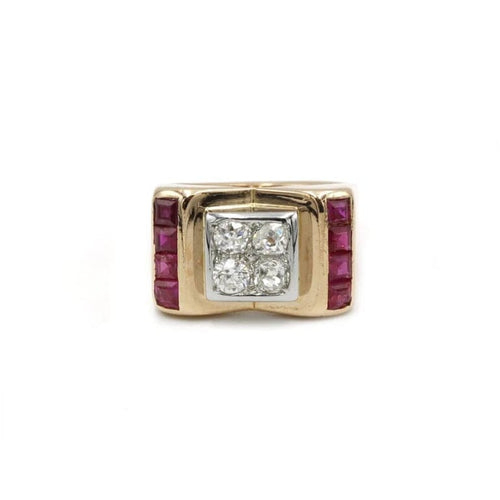 Bague 54 Bague Tank en or jaune 750‰ sertie de diamants et rubis 58 Facettes 1050