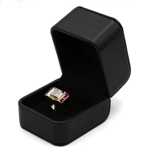 Bague 54 Bague Tank en or jaune 750‰ sertie de diamants et rubis 58 Facettes 1050