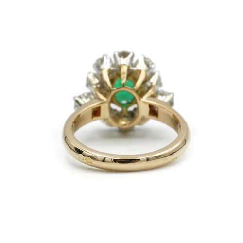 Bague 50 Bague marguerite - Or jaune 750‰, platine 950‰, diamants et émeraude 58 Facettes 1058