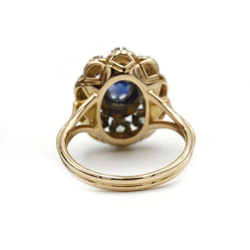 Bague 56 Bague en or jaune 750‰, saphir et diamants taille ancienne 58 Facettes 1031