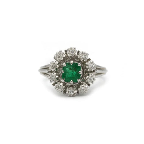 Bague 49 Marguerite - Bague en or blanc 750‰ émeraude et diamants 58 Facettes 1040