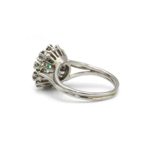 Bague 49 Marguerite - Bague en or blanc 750‰ émeraude et diamants 58 Facettes 1040