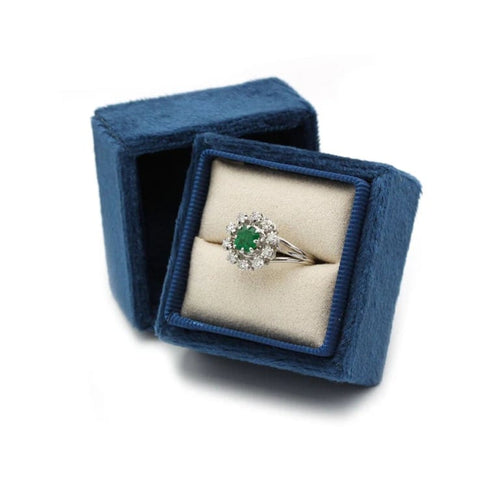 Bague 49 Marguerite - Bague en or blanc 750‰ émeraude et diamants 58 Facettes 1040