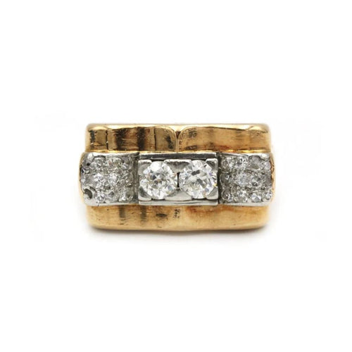Bague 50 Bague tank en or jaune, platine et diamants 58 Facettes 1052