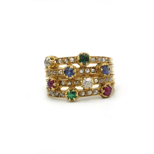 Bague 50 Bague en or jaune 750‰ sertie de diamants, saphirs, rubis et émeraudes 58 Facettes 1103