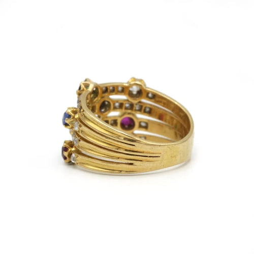 Bague 50 Bague en or jaune 750‰ sertie de diamants, saphirs, rubis et émeraudes 58 Facettes 1103