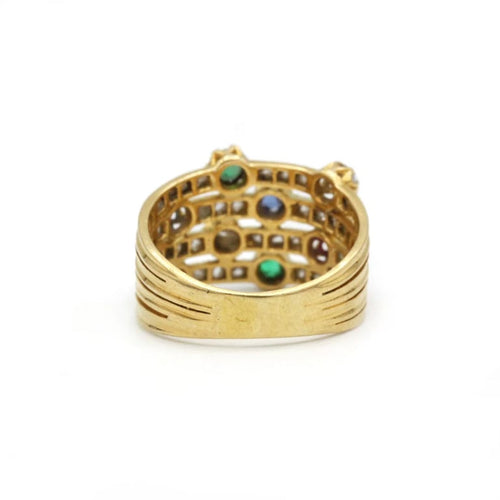 Bague 50 Bague en or jaune 750‰ sertie de diamants, saphirs, rubis et émeraudes 58 Facettes 1103
