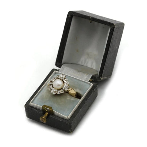 Bague 46.5 Bague XIXe siècle en or jaune 750‰, diamants et perle 58 Facettes 1196