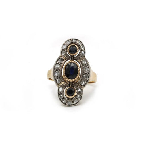 Bague 52 Bague en or jaune 750‰ et argent avec saphirs et diamants 58 Facettes 1086