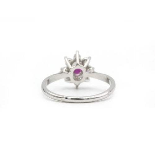 Bague 54 Marguerite - Bague en or blanc 750‰, rubis et diamants 58 Facettes 1133