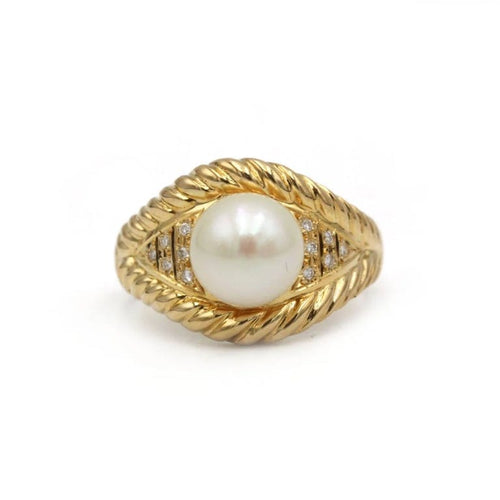 Bague 51.5 Bague en or jaune 750‰ avec perle et diamants 58 Facettes 1216