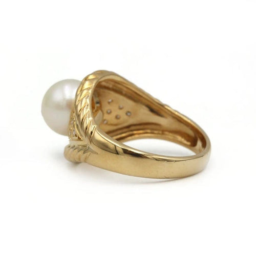 Bague 51.5 Bague en or jaune 750‰ avec perle et diamants 58 Facettes 1216