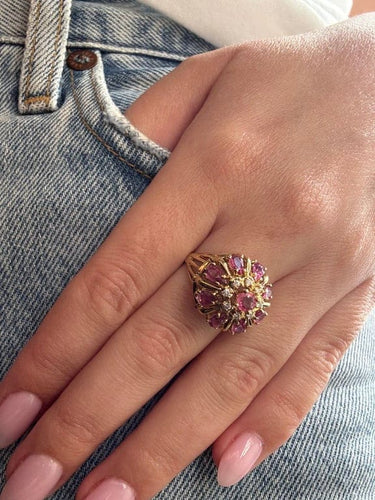 Bague 55 Bague en or jaune 750‰ sertie de saphirs roses et diamants 58 Facettes 1214