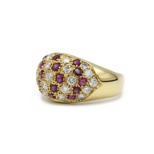 Bague 54 Bague bandeau en or jaune 750 avec diamants et rubis 58 Facettes 1240