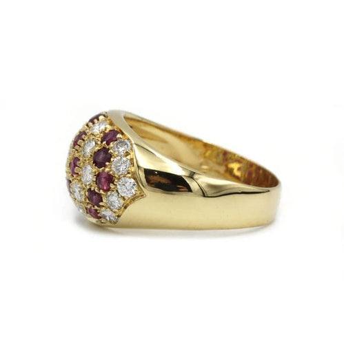 Bague 54 Bague bandeau en or jaune 750 avec diamants et rubis 58 Facettes 1240