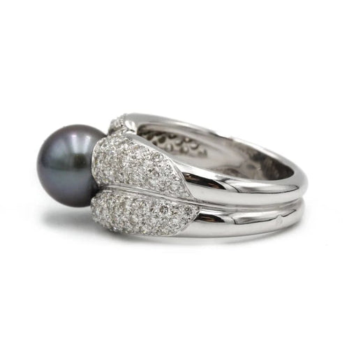 Bague 59 Bague en or blanc 750 avec diamants env. 3 ct et perle de Tahiti 58 Facettes 1237