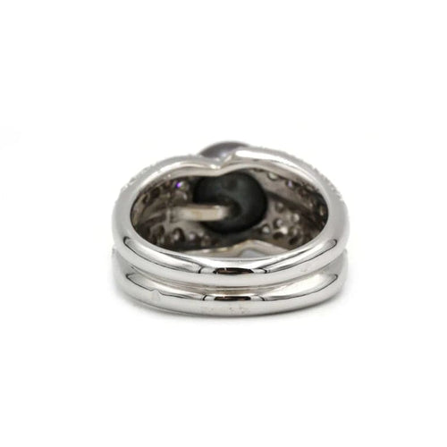 Bague 59 Bague en or blanc 750 avec diamants env. 3 ct et perle de Tahiti 58 Facettes 1237
