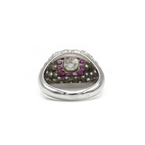 Bague 51 Bague Art déco des années 50 en platine, diamants et rubis calibrés 58 Facettes 1226