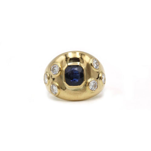 Bague 54 Bague années 1970 en or jaune 750, diamants et saphir 58 Facettes 1264