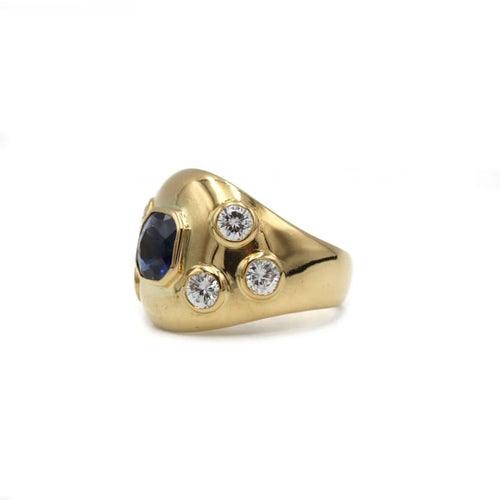 Bague 54 Bague années 1970 en or jaune 750, diamants et saphir 58 Facettes 1264