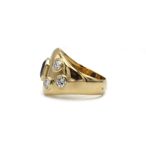 Bague 54 Bague années 1970 en or jaune 750, diamants et saphir 58 Facettes 1264