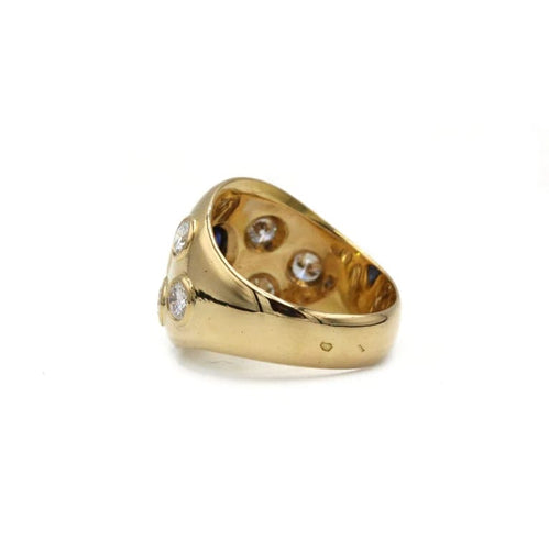 Bague 54 Bague années 1970 en or jaune 750, diamants et saphir 58 Facettes 1264