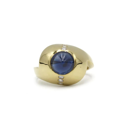 Bague 54 Bague années 1970 en or jaune 750, diamants et saphir conique 58 Facettes 1263