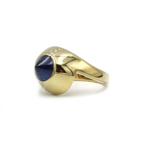 Bague 54 Bague années 1970 en or jaune 750, diamants et saphir conique 58 Facettes 1263