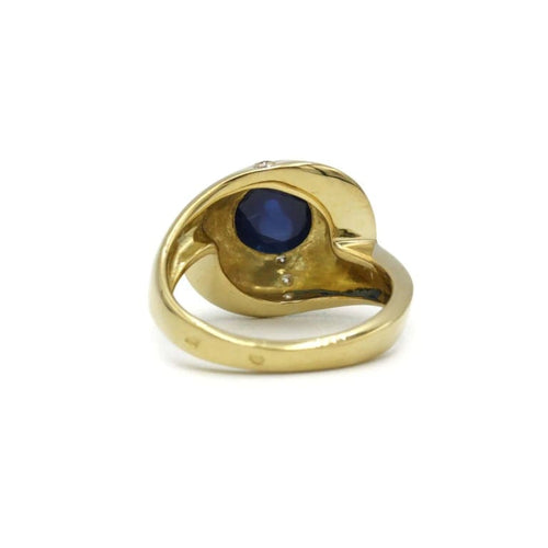 Bague 54 Bague années 1970 en or jaune 750, diamants et saphir conique 58 Facettes 1263