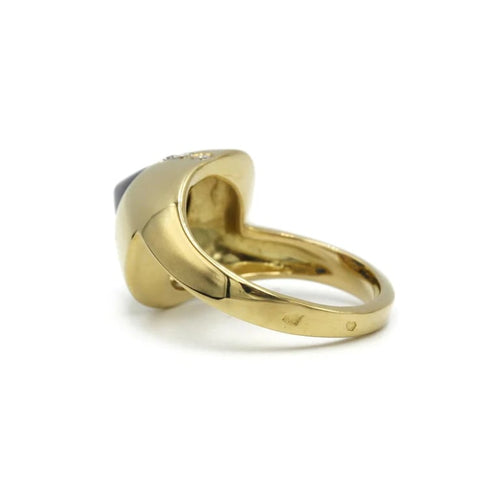 Bague 54 Bague années 1970 en or jaune 750, diamants et saphir conique 58 Facettes 1263