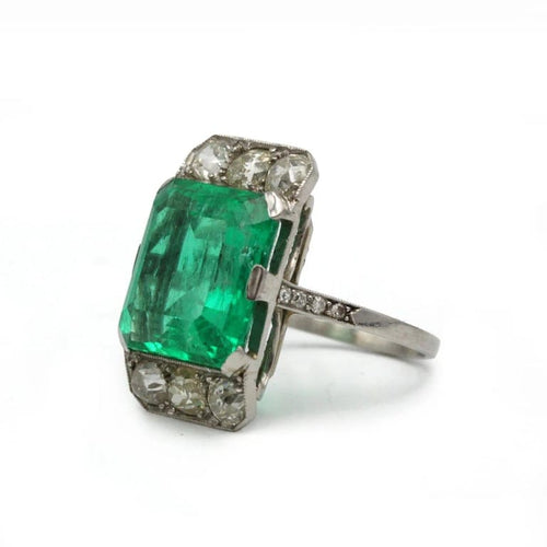 Bague 53 Art déco - Bague en or 750 et platine avec émeraude 7,99 ct 58 Facettes 1204