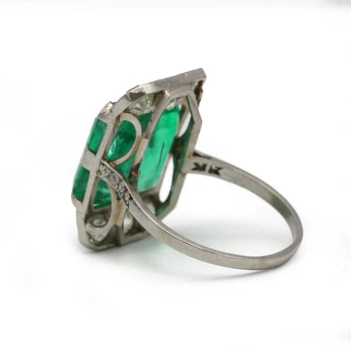 Bague 53 Art déco - Bague en or 750 et platine avec émeraude 7,99 ct 58 Facettes 1204