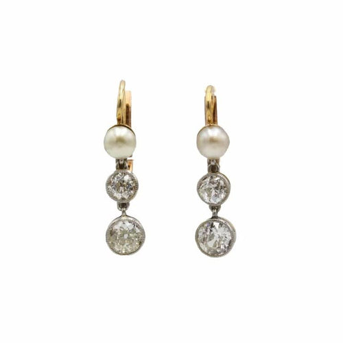 Boucles d'oreilles Boucles d'oreilles en or rose 750 avec diamants et perles 58 Facettes 1247