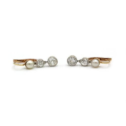 Boucles d'oreilles Boucles d'oreilles en or rose 750 avec diamants et perles 58 Facettes 1247
