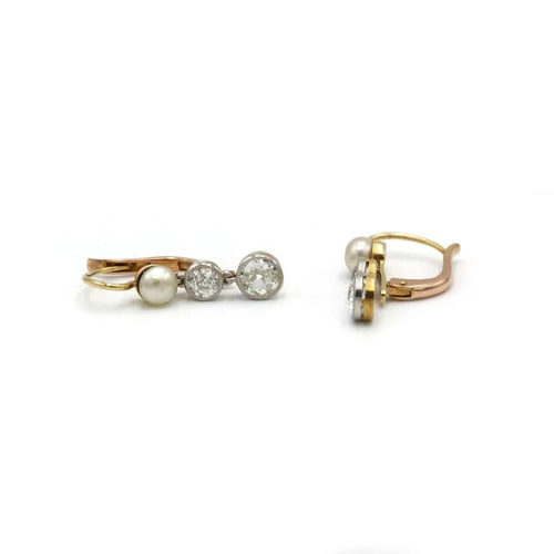 Boucles d'oreilles Boucles d'oreilles en or rose 750 avec diamants et perles 58 Facettes 1247