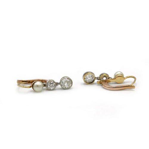 Boucles d'oreilles Boucles d'oreilles en or rose 750 avec diamants et perles 58 Facettes 1247