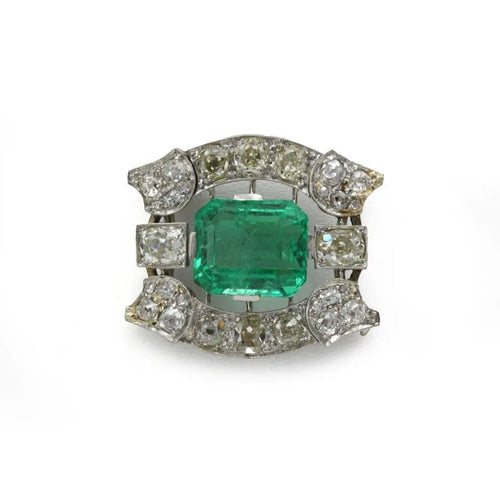 Broche Broche Art déco en or 750 et platine, émeraude colombienne 9,45 ct et diamants 58 Facettes 1205