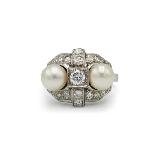 Bague 52 Bague Art déco en platine avec diamants et perles 58 Facettes 1168