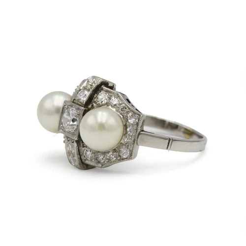 Bague 52 Bague Art déco en platine avec diamants et perles 58 Facettes 1168