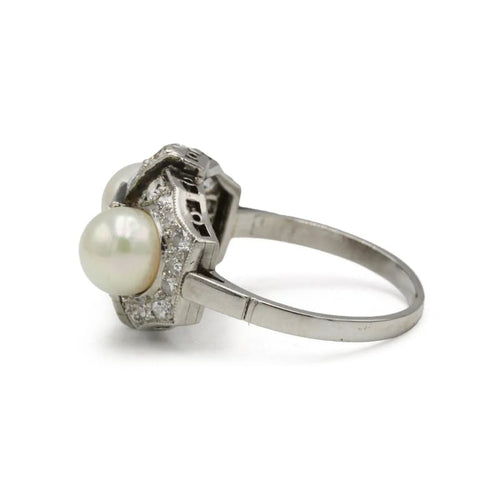 Bague 52 Bague Art déco en platine avec diamants et perles 58 Facettes 1168