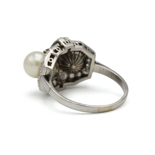 Bague 52 Bague Art déco en platine avec diamants et perles 58 Facettes 1168