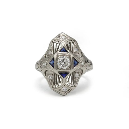 Bague 48 Bague Art déco en platine avec diamants et saphirs 58 Facettes 1171