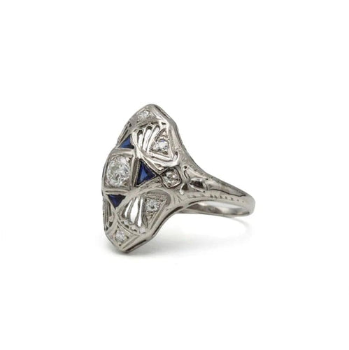 Bague 48 Bague Art déco en platine avec diamants et saphirs 58 Facettes 1171