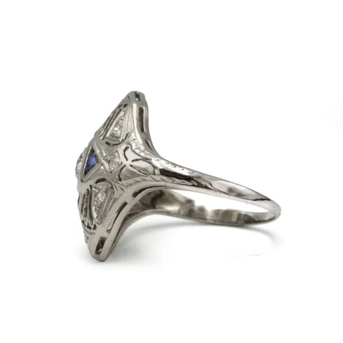 Bague 48 Bague Art déco en platine avec diamants et saphirs 58 Facettes 1171