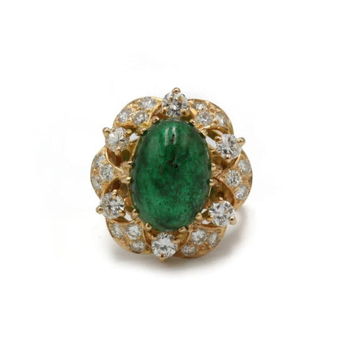 Bague 50 Bague marguerite en or jaune 750 avec diamants et émeraude cabochon 58 Facettes 1283
